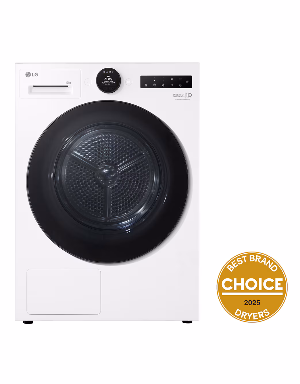 10kg Dual Inverter Heat Pump Dryer with AI Dry and Allergy Care — White